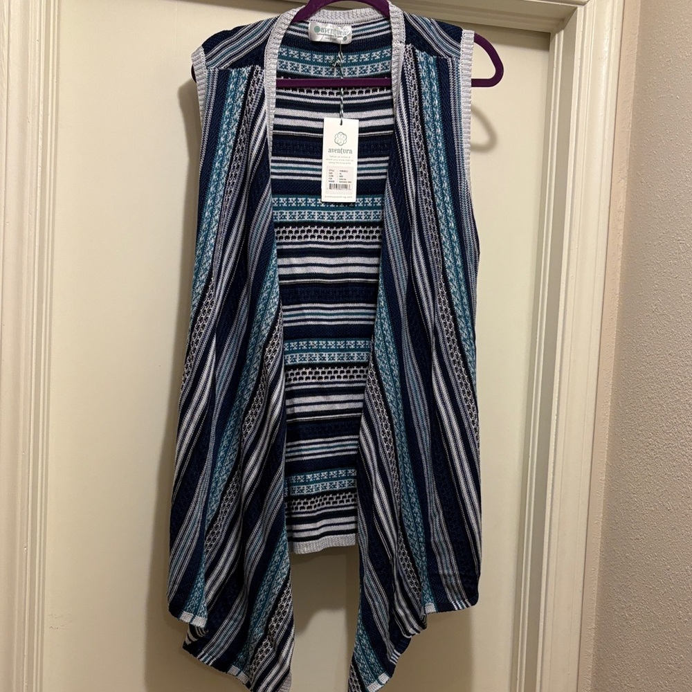 Aventura Blue and White Striped Poncho